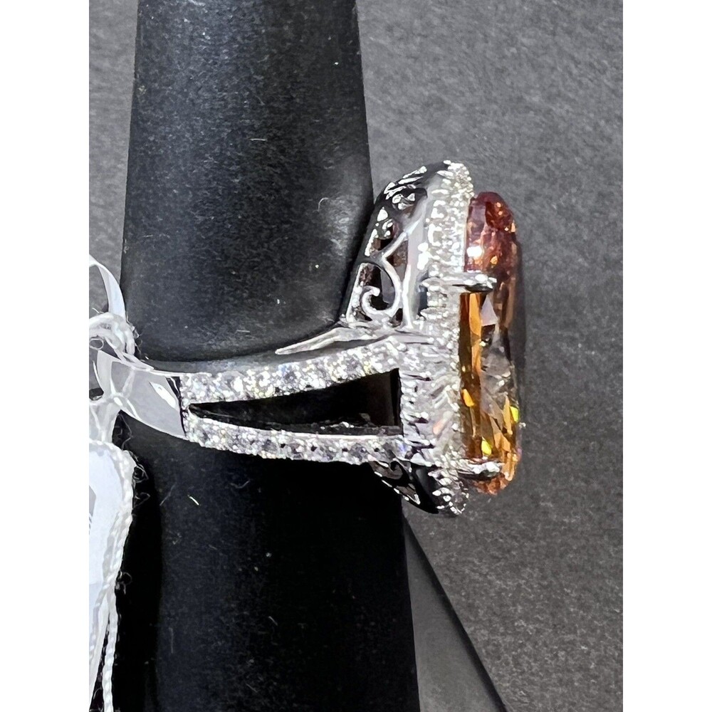 Bella Luce Champagne Simulated Diamond 13.00CT Oval Ring Rhodium Plated - Picture 3 of 14